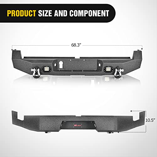 Image of Nilight Rear Step Bumper for 2016 2017 2018 2019 2020 2021 2022 2023 2024 Toyota Tacoma Full Width Pickup Truck Black Solid Steel Off-Road with 2X Upgraded 18W LED Lights D-Rings