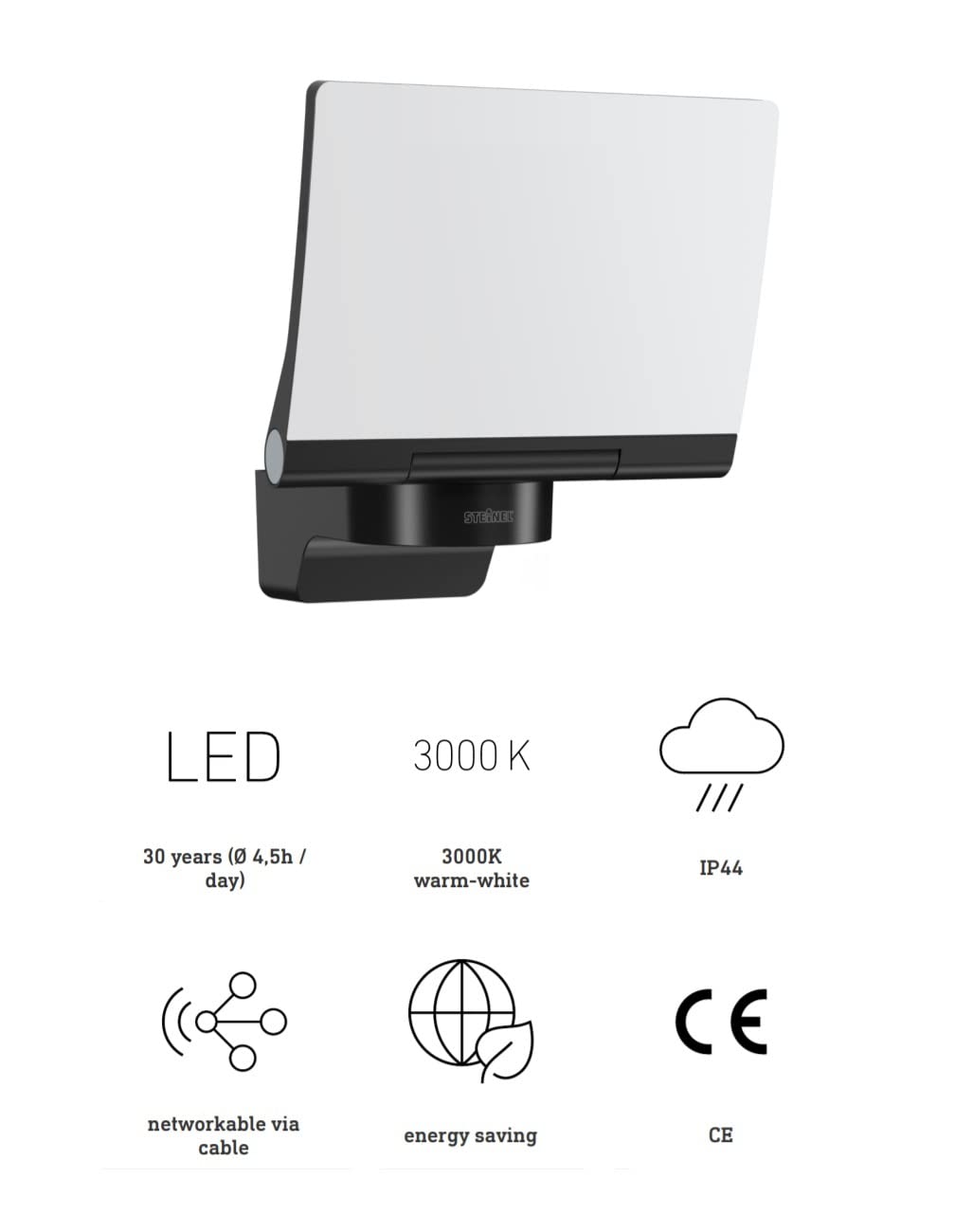 Steinel Reflektor LED XLED PRO 240 czarny, 19,3 W, 3000 K ciepła biel, jasność 2124 lm