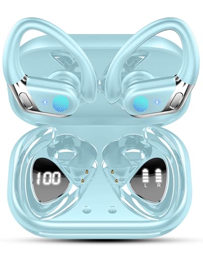 Wireless Earbuds, 2025 Bluetooth 5.4 Headphones Sports, 50H Wireless Earphones with Mic CVC 8.0 Cancelling Mic, Deep Bass Stereo in Ear Headphone for Running, 1.5 H USB-C Fast Charge, Light Blue