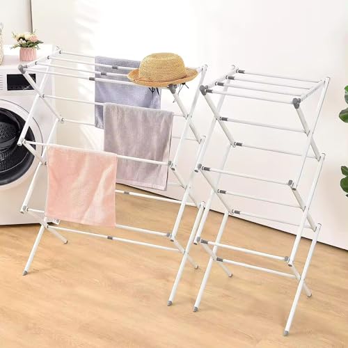 Image of ANTARYAMI 3-Tier Expandable Collapsing Foldable Laundry Drying Rack Cloth Drying Stand Balcony Stainless Steel Window Stand Bathroom Garden Indoor Outdoor Space-Saving (White)
