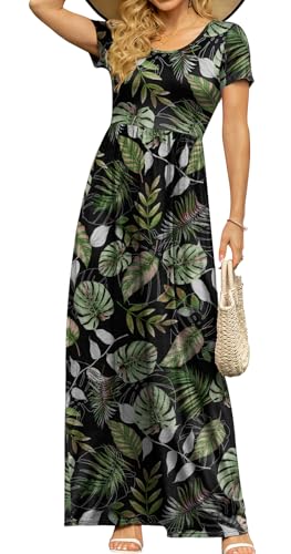 Image of DB MOON Womens 2026 Summer Maxi Dresses Casual Short Sleeve Empire Waist Spring Long Dress with Pockets