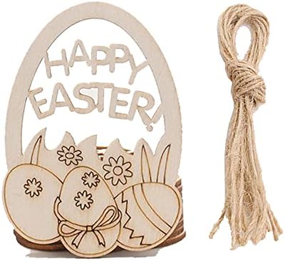SECALIFE 20 Pcs Wooden Easter Eggs Wood Easter Tags Unfinished Wooden Easter Ornaments Eggs Bunny Wooden Gift Tags with Strings for Kids DIY Easter Crafts Easter Decoration (Egg 2)