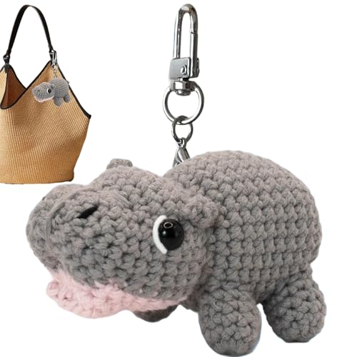 Yurosuis Llavero de peluche hecho a mano con diseño de animal hipopótamo, decoración para niños, mujeres, hombres, amantes de los animales, mochila escolar, accesorios para el coche, bolso de mano