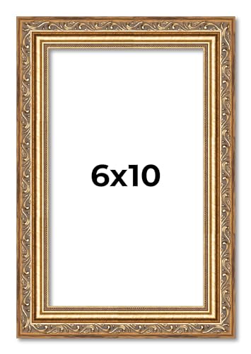 Poster Palooza 6x10 Traditional Antique Gold Complete Wood Picture Frame with UV Acrylic Plexiglass, Foam Board Backing & Hardware Included