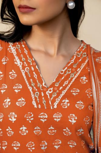 Image of MIRCHI FASHION Women's Straight Fit Pure Cotton Floral Printed Kurta Set with Dupatta and Pant
