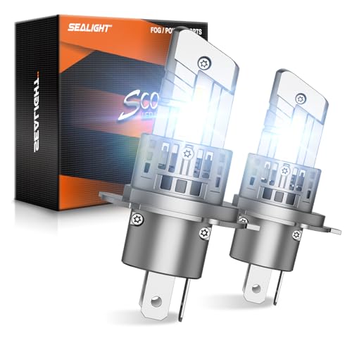 SEALIGHT H4/9003/HB2 Fog Light Bulbs 40000LM 6500K Cool White 1:1 Mini Size H4 Bulb with 13000RPM Cooling Fan 3 Mins Plug-N-Play IP67 Waterproof Non-polarity Pack of 2
