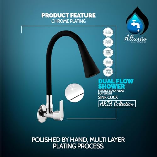Image of ALTURAS Dual Flow Black Kitchen Sink Cock with 360 Degree Swivel Spout | Kitchen Sink Tap | Kitchen Faucet | Tap for Kitchen (Aria)