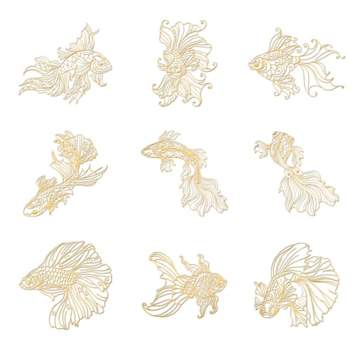 OLYCRAFT 9 Stück 4x4cm Goldene Metall Aufkleber Goldfisch Koi Aufkleber Selbstklebende Tier Fisch Aufkleber Goldene Epoxid Aufkleber Für DIY Sammelalben Epoxidharz Kunsthandwerk Dekoration