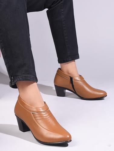Image of SilverArrow Ankle Length Block Heel Boots Trendy Comfortable Zipper Boots for Womens & Girls Black