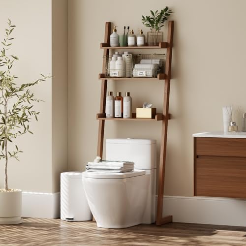 YQJJGL Over The Toilet Storage Shelf Wood 3-Tier Above Toilet Organizer Rack Freestanding Above Toilet Shelf for Bathroom Laundry Space Saver Walnut Color.