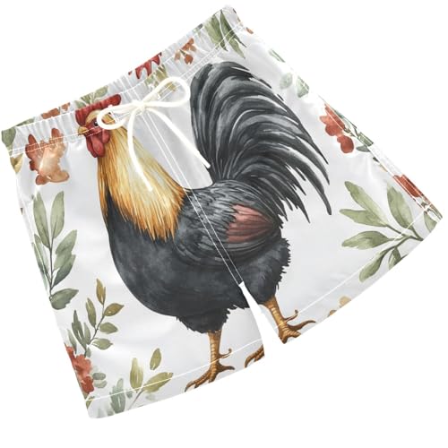 Pigsaly Boys Swim Trunks Farm Animalwatercolor Black Rooster Boys Board Shorts Swimsuit Swimwear Summer Bathing Suit S