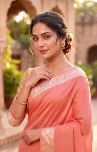 Image of Women's Pure Cotton Banarasi Silk Saree With Unstitched Blouse Piece
