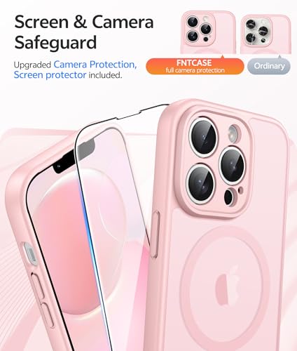 Image of FNTCASE for iPhone 13 Pro Case: Magnetic Translucent Matte Slim Cases with [Tempered Glass Screen Protector] [Full Camera Protection] Military Grade Shockproof Protective Phone Cover(Light Pink)