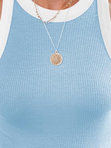 Image of siliteelon Womens Colorblock Racerback Crew Neck Casual Basic Ribbed Fitted Tank Top Sleeveless Camis