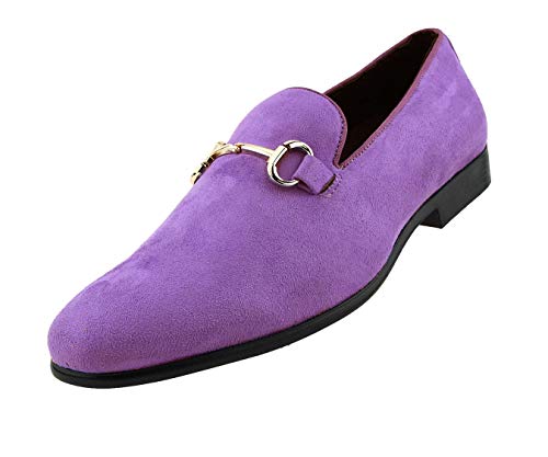 Amali Bradford - Microfiber Men's Slip-On Loafer With Gold Metal Bit - Smoking Slip On Dress Shoes For Men - Microfiber Formal Loafers For Men - Lavender Size 12 #TOP1