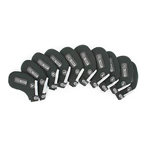 Pro-Tekt Neoprene 10 Piece Velcro Golf Club Iron Headcover Set - Left Handed, Black/Silver, 1214-LH Cover