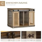 PawHut Hundekäfig, Hundehütte mit Zweiraum-Option, Haustierkäfig mit Doppeltüren, Hundebox, Hundehaus für Mittelegroße Hunde, 120 x 60 x 88,5 cm, Eiche