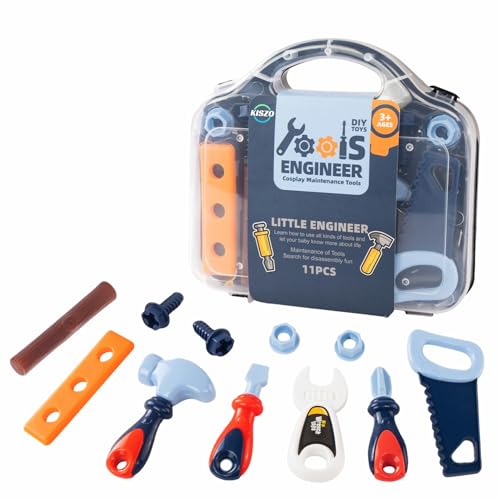 Kiszo Toddler Tool Set - 11 pc Kids Tool Set with Box Pretend Play Toys for Kids Ages 3-6 Perfect for Christmas & Birthday Gifts