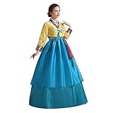 HFU Women's Korean Hanboks Dress Asia Traditional Elegant Costume Long Formal Dress Korea Wedding Party Clothing Outfit (11# Blue, L)