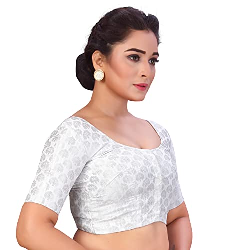 Image of Studio Shringaar Women's Readymade Brocade Short Sleeves Saree Blouse