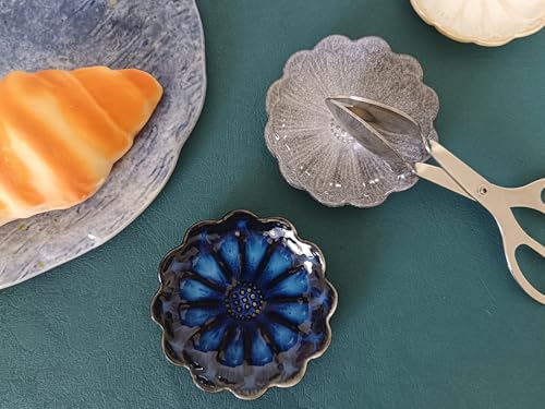 Ceramic Spoon Rest for Stove Top, Flower Cute Spoon Rest for Kitchen Counter, Cooking Spoon Holder for Kitchen Counter, Utensil Rest Spatula Rest Ladle Holder Tong Rest, 1 PC (Retro Sapphire) - Thumbnail 2