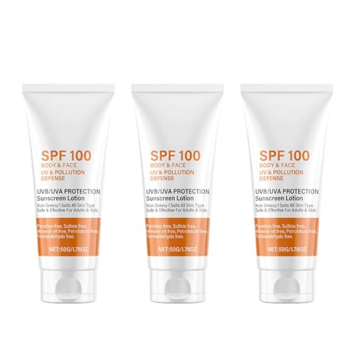 Protector Solar FPS 100, Paquete De 3 Cremas Solares Factor 100, Crema Solar Resistente Al Agua Para Rostro Y Cuerpo, Loción Protectora Solar Con Protección UVA/UVB,150 G