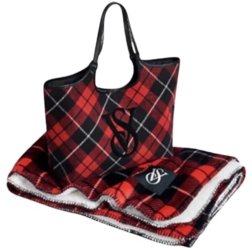 Victoria's Secret Tote/Cozy Plush Blanket Color Plaid Red New