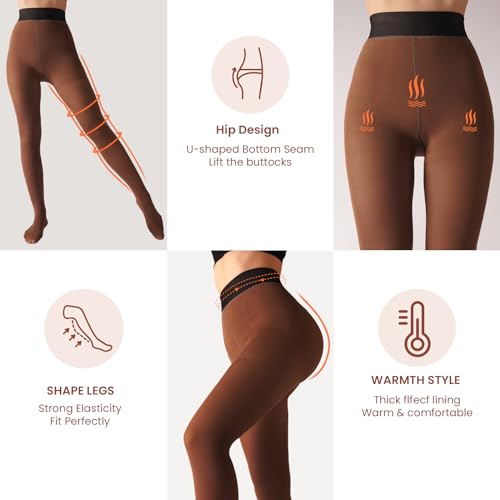 Image of Caprilite 2 Pairs Women Fleece Lined Tights-Fake Translucent Leggings High Waist Pantyhose Sheer Thick Warm Tights For Women