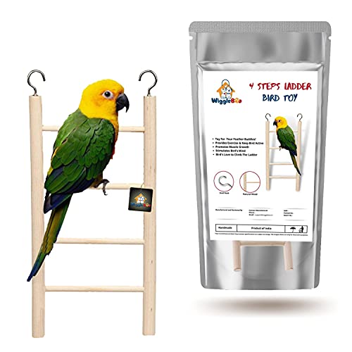 Image of Natural Wooden Ladder Bird Toy | Climbing, Exercise & Fun | for Small & Medium Birds (4 Step)