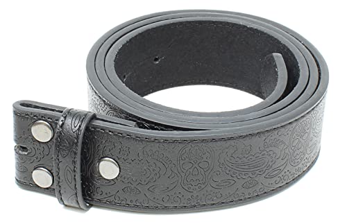 Leather Belt Strap with Western Skull and Paisley Embossed Pattern 1.5" Wide with Snaps - Attach Buckle with Metal Snaps2