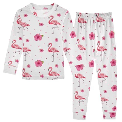 ODAWA Flamingos Pink Flowers Footless Clothes Fall/winter Nightclothes 2 Piece Set 18M