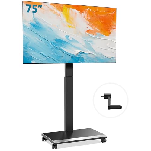 Image of FITUEYES Hand Crank Lift TV Stand with Wheels for 32-75 Inch TVs, Black