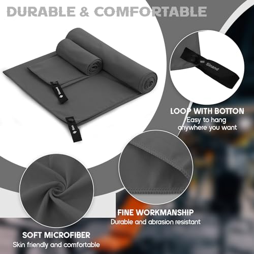 Sinand Mikrofaser Handtuch 2er Set | 180x60cm Groß Badetuch + 80x40cm Klein Hand Gesichtshandtuch | Schnelltrocknend Mikrofaser Handtücher, Sporthandtuch Fitnessstudio (Dunkelgrau)