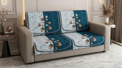 Image of KINGLY Quilted Velvet Sofa Cover Teal Blue 2 Seater Anti Skid Pipe