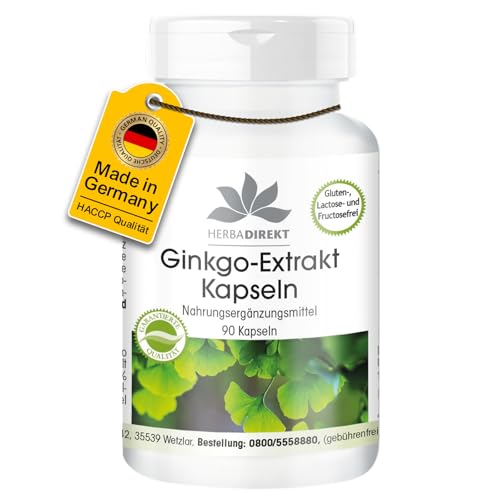Ginkgo Biloba Extrakt 95mg - mit Flavonen und Lactonen - vegan - 90 Kapseln | HERBADIREKT by Warnke Vitalstoffe - Deutsche Apothekenqualität
