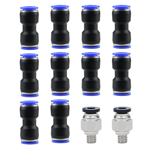 10 Pcs PU4 Tube Fitting Tube Connector and 2 Pcs PC4-M6 Pneumatic Straight Fitting for various types of 3D printers Suitable for PTFE pipes with an outer diameter of 4mmM6 thread