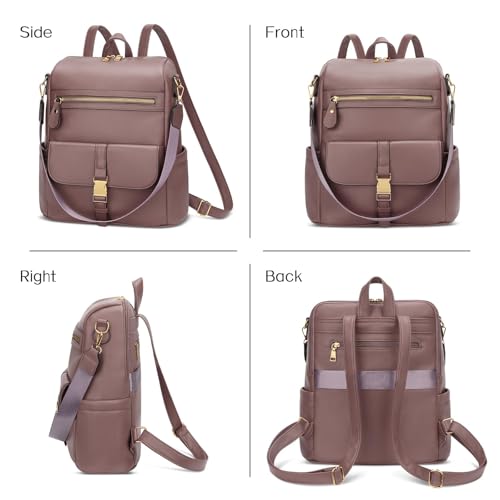 Image of KKXIU Backpack Purse for Women - PU Leather Ladies Backpack for Daily with Anti-Theft Lock Pocket, Small Daypack with Luggage Strap & Water Bottle Pockets (Dark Pink)