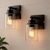 ThyFenno Dimmable Battery Operated Wall Sconce Set of Two, Rechargeable Wall Lamp No Wired Required, Easy Install Cordless Wall Light Fixtures for Bedroom Living Room Bathroom Hallway Farmhouse, Black