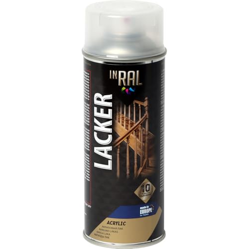 INRAL Clear Lacquer Spray Satin Finish [400ml] – Fast-Drying Acrylic Clear Coat – Waterproof, UV & Heat Resistant – Scratch-Proof Protective Spray for DIY, Crafts & Art