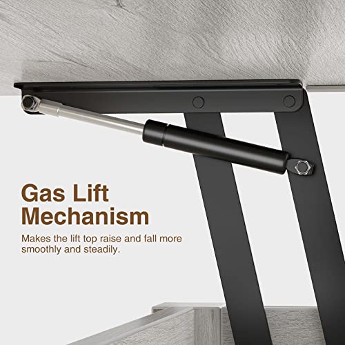 Rolanstar Lift Top Coffee Table - Multi-Function Convertible With Drawers and Hidden Compartment, Converts to Dining Table for Living Room, Home Office, Grey