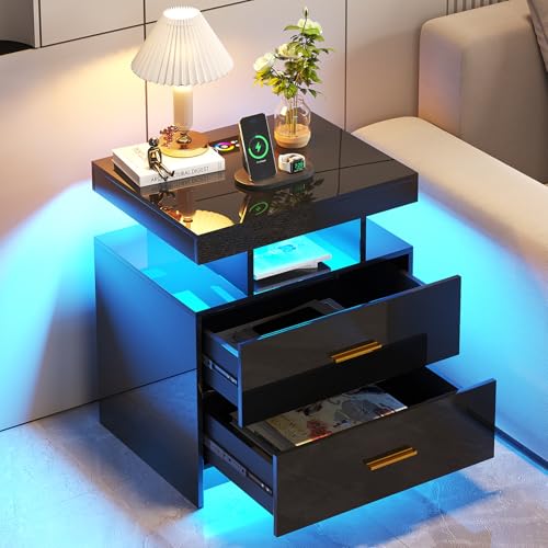 HNEBC LED Nightstand with Wireless Charging