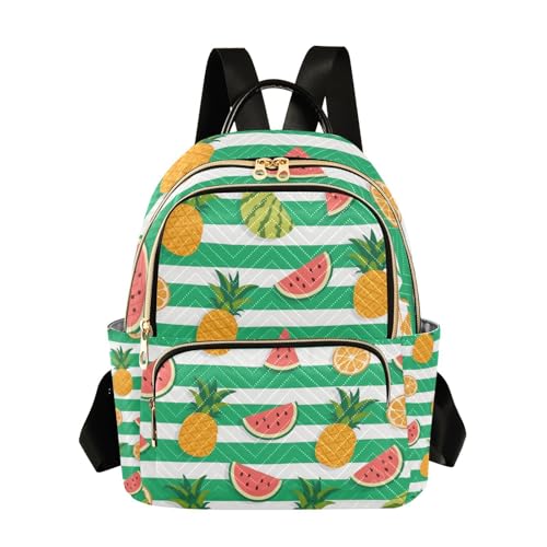 Sac à dos à bandoulière femme imperméable rayé vert et blanc de 35,6 cm