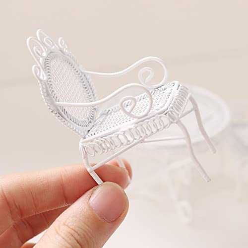 Cutemini DJ0051 Dollhouse Miniature Bistro Table & Chairs Set Accessories Metal 1:12 Scale Miniatures White Coffee/Tea Furniture Fairy Garden Cute Rustic Elegant Decorations Ornaments thumb #4