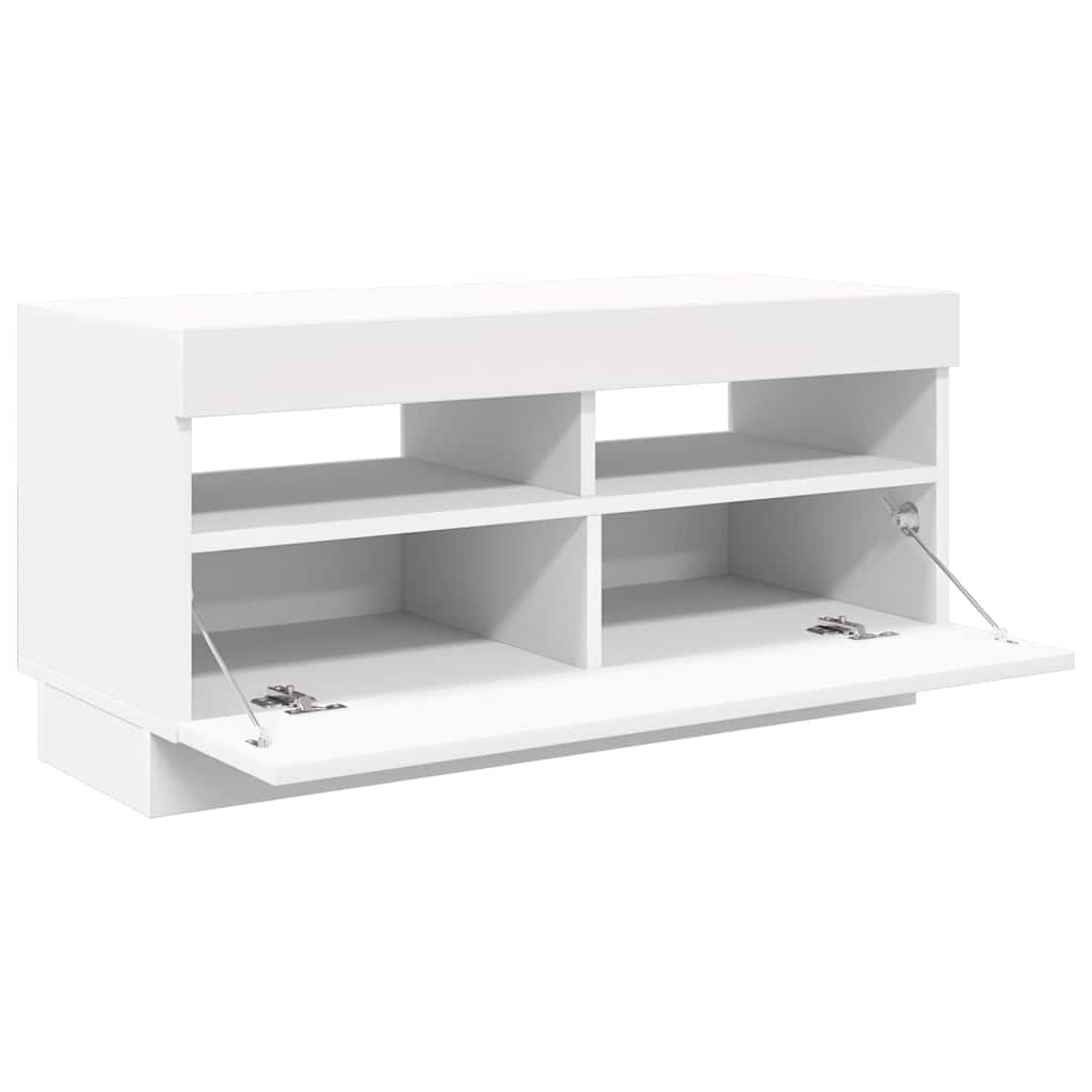 Mueble para TV con luces LED, color blanco, 80 x 35 x 40 cm, moderna consola multimedia, resistente, universal, soporte para TV para salón, dormitorio