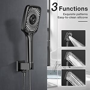 Black shower faucet set stainless steel 10in rainfall shower head with handheld 3 functions shower system brass pressure balance shower valve  urban country home decor