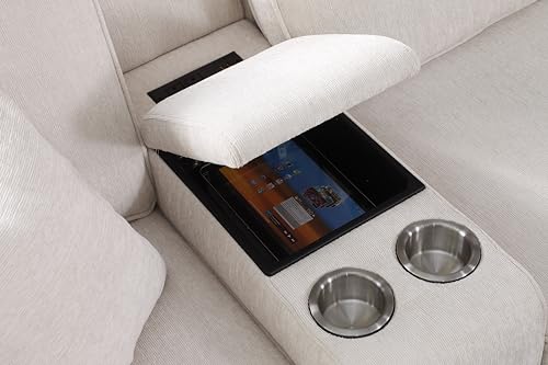 Image of Ball & Cast 127 inch L-Shaped Sectional Couch with Movable Ottoman&6 Throw Pillow,7 Seat Chenille Upholstered Sofa W /2 Cup Holder,USB Port&Hidden Storage Box,DIY Combination,for Livingroom,Apartment,Beige