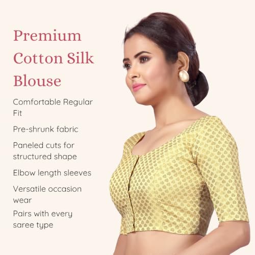 Image of Studio Shringaar Women's Zari Brocade Stitched Elbow Length Sleeves Saree Blouse