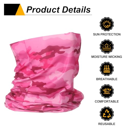 HARFINGTON Summer Cooling Neck Gaiter Sun Protection Face Mask Fishing Neck Gaiter Unisex Sunscreen Breathable Bandana for Fishing Outdoor Sports, Camo Pink4