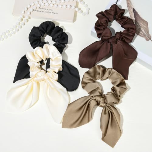 Image of 12 PCS Bow Hair Scrunchies Bunny Ears Silk Scrunchies Hair Ties Bobbles Elastic Hair Ties Ropes Ponytail Holder Hair Accessories for Women