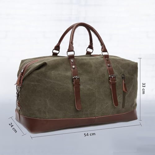 Image of CAVALO - Be Unique Vintage Canvas Travel Duffel Bag for Men & Women, 40L Large Capacity Weekender Bag with Detachable Shoulder Strap, Leather Handles, for Travel, Gym & Business Trips (Green)